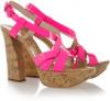Pink shoes-casadei neon patentleather and cork sandals