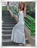 AnMar, keresztpántos, dekoltált, hosszú, szatén alkalmi ruha ekrü, (tört fehér) Menyasszonyi ruhának is! (00157)